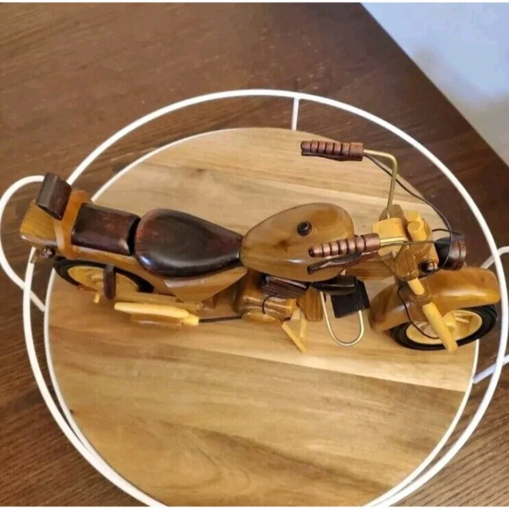 Vintage Bike Motorcycle HARLEY DAVIDSON Wooden Toy Car HOMEMADE Collectors‎ Item